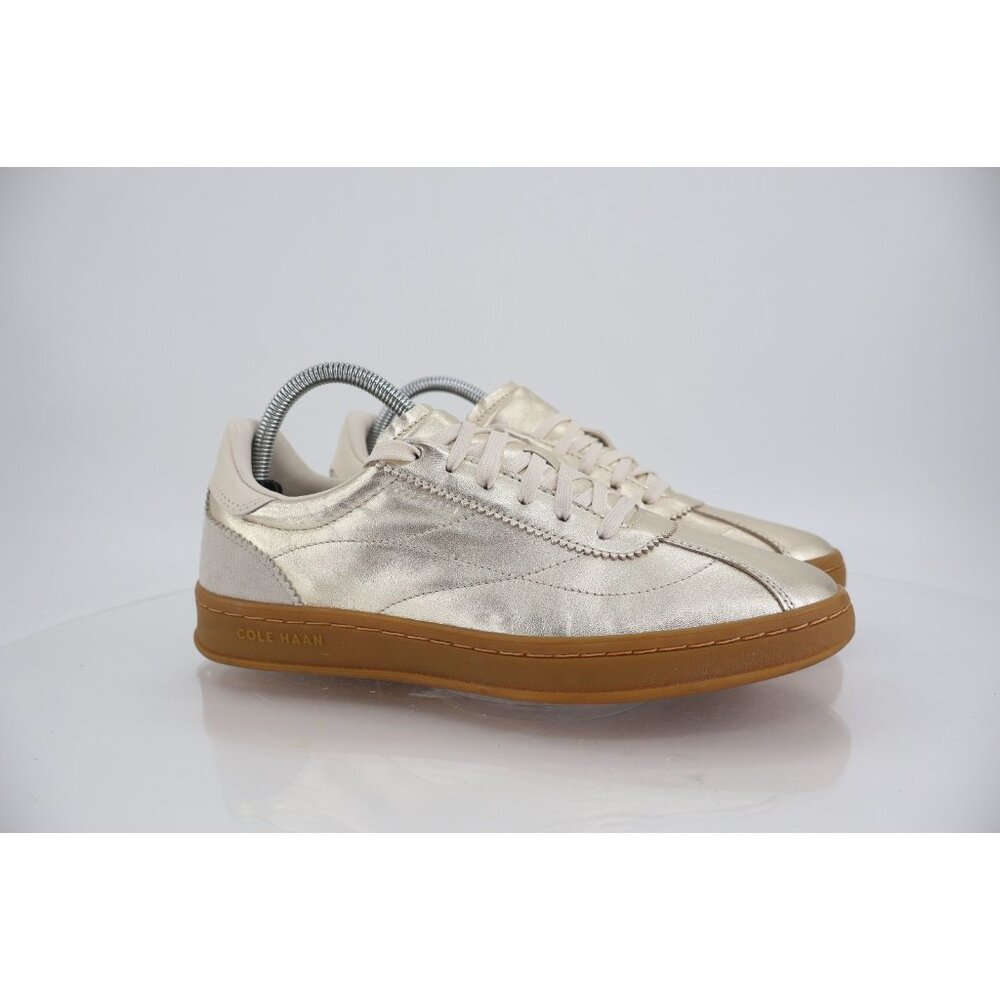 Cole Haan Women's Metallic Cream Leather Sneaker with Gum Sole-Worn Twice